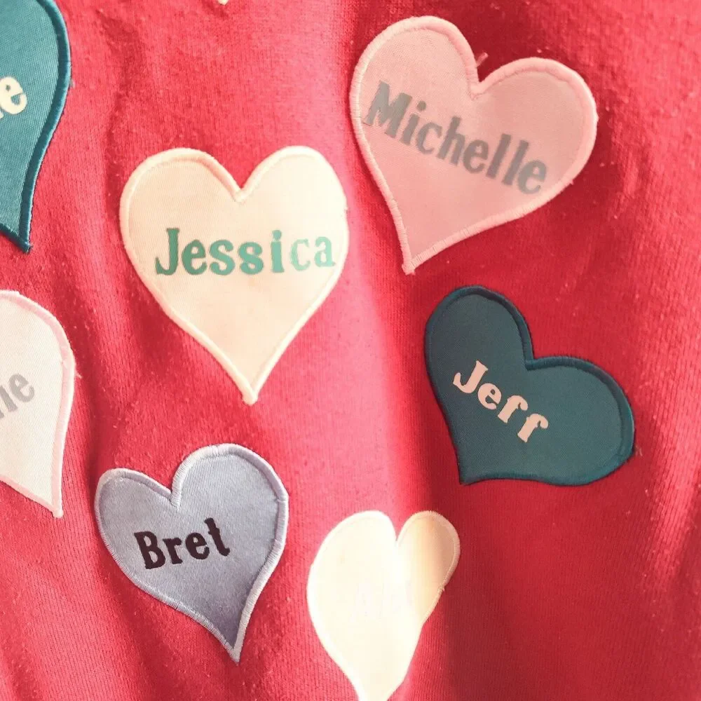 Vintage 90s Y2K Embroidered Cottagecore Sweethearts Candy Valentines Name Hearts